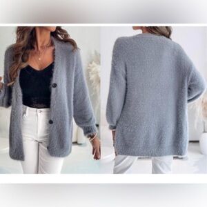 Cozy Open-Front Fuzzy Cardigan Sweater - Light Gray
